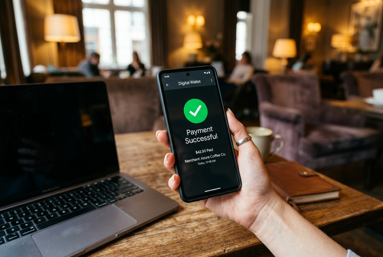 Ένας χρήστης χρησιμοποιεί την εφαρμογή Viva Wallet στο κινητό του για πληρωμή σε καζίνο.